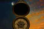Book cover for Book of Shadows: A Wiccan Compass by DeAngelo Capone, showing a golden compass with a pentagram against a twilight sky.